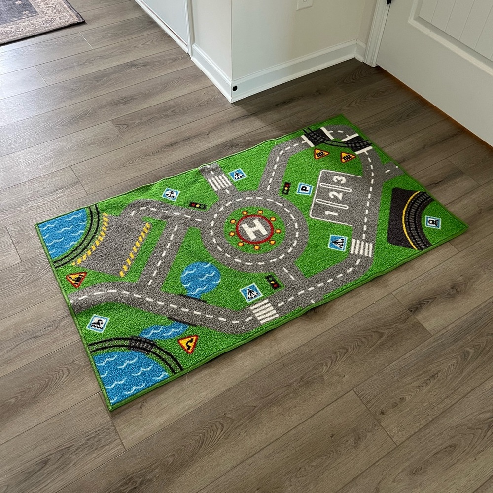 Kids Play Mat with Road and Water Design